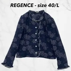 REGENCE ジャケット ブラウス 紺 ネイビー 花柄 総柄 シアー フリルのサムネイル