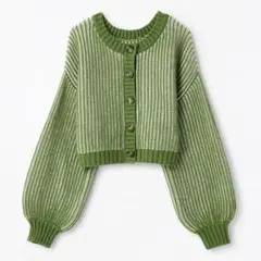 linoluce オリーブグリーン ストライプ カーディガン