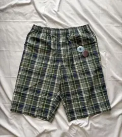 old uniqlo チェックショーツ　ブルーグリーン　缶バッジY2K city