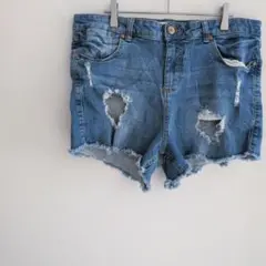 良品✨ FOREVER 21 【US 14】 デニムショートパンツ ダメージ加工
