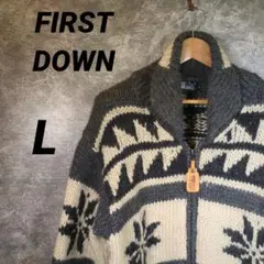FIRST DOWN カウチンニット セーター　グレー アイボリー　Lのサムネイル
