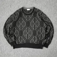 幾何学柄 ジャカードニット モノトーン 短丈 レトロ 古着 モード グランパコア