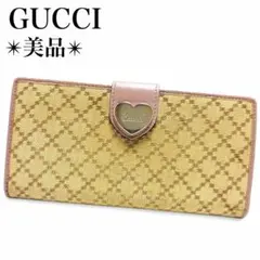 美品✨グッチ 長財布 ウォレット ディアマンテ ハート キャンバス 