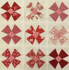キルトトップ 赤 ギリシャの十字架 9枚組 未完成パッチワーク ハンドメイド