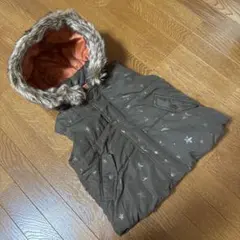 カーキ？ブラウン？星柄 ファー付き中綿ダウンベスト 100cm~