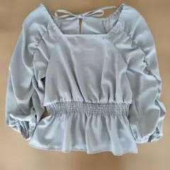 ライトグレー 　シャーリングブラウス　 Fサイズ