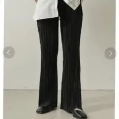 Re:EDIT ブラック ストライプ フレアパンツ プリーツパンつ