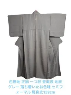 色無地 正絹 一つ紋 青海波 地紋 グレー セミフォーマル 身丈159cm