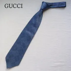 グッチ ネクタイ 紺色 幾何学柄 GG総柄 シルク【n8028】