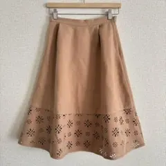 花柄 レースカット フレアスカート M 厚手 ミディ丈 秋冬 大人可愛い お洒落