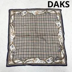 DAKS ダックス 大判ハンカチ ハウスチェック 馬具 ベルト柄 ネイビーのサムネイル
