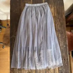 グレー チュールスカート レース裾付き　Sサイズ