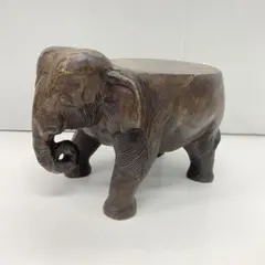 ♦︎695 ゾウ 木彫り 木製 アンティーク スツール 象 縁起物 置物 花台