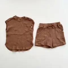 子供服 ワッフル素材 セットアップ ブラウン 90cmのサムネイル