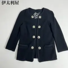 美品　伊太利屋　イタリヤ　ノーカラージャケット　ロングカーディガン　ブラック　9