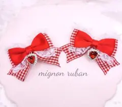 ヘアクリップリボン♡ ギンガムチェック レッド赤 量産型 ロリィタ 地雷系