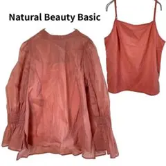 【Natural beauty】インナー付フレア袖 長袖トップス 透け感 ピンクのサムネイル