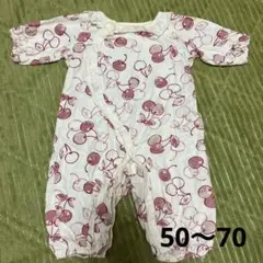 美品 CONOCO さくらんぼ柄 薄手 長袖 ロンパース 50～70