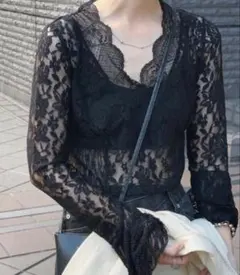 Ameri VINTAGE COMBINATION LACE TOPブラック - メルカリ