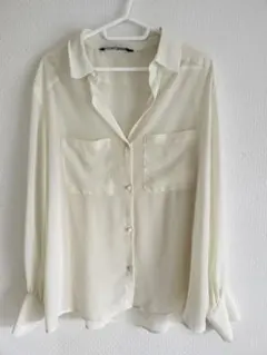 ZARA シースルーシフォン長袖シャツ　シアーブラウス