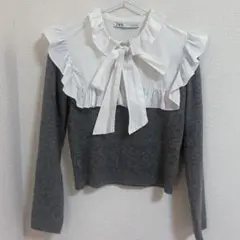 ZARA フリル付き長袖ニットセーター