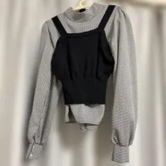 スリーブ付きビスチェ ブラック・ホワイトチェック