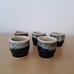 九谷焼　お猪口 5個セット　 黒と白のグラデーション