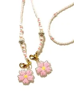 桜モチーフのマスクチェーン／メガネチェーン デリカビーズ織り ビーズチェーン