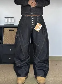 ワイドデニムパンツ バギーシルエット ブラックデニム 新品