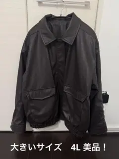 【美品】大きいサイズ 4L ボクシー レザージャケット ダークブラウン3XL相当