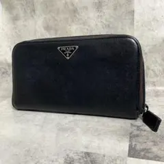 PRADA プラダ　三角ロゴ　サフィアーノ　ラウンドジップ　ブラック 長財布