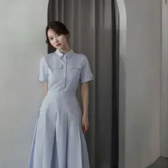 etereve 水色 シャツワンピース