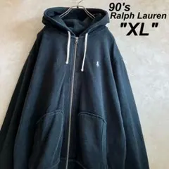 90's ラルフローレン ジップパーカー 黒 XL セパポケ パイル