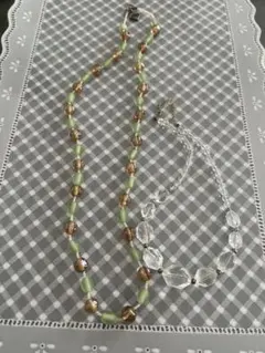 ビーズネックレス 2点セット グリーン ブラウン クリア アクセサリー