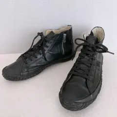 SPINGLE MOVE レザースニーカー オールブラック サイドジップ