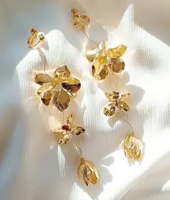 【再販】メタルゴールド フラワー ピアス イヤリング ブライダル ハンドメイド