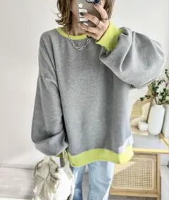 AMELY《emaさんコラボ》ワッフルトップス イエロー×グレー　新品