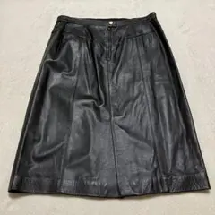【LINEAR】ラムレザー 膝丈スカート 黒　ワールド　タグ付き未使用