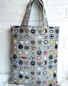 ハンドメイド　ぺたんこトートバッグ　内ポケット付き　お祭りねこ