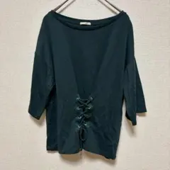 GU 5分袖Tシャツ トップスレースアップ M ダークグリーン シンプルおしゃれ