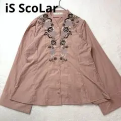iS ScoLar 花柄刺繍ブラウス くすみピンク 蝶 フラワー 長袖 Mのサムネイル