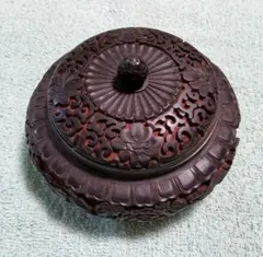 ≡値下げ≡　中国古玩 漆芝香合 蓮文様 漆器