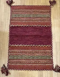 サンプル品　インド綿マット　コットンシェニールサリー　60×90 レッド