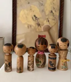 ミニこけし 6体セット｜郷土玩具｜木製｜高さ約10〜15cm｜まとめ売り