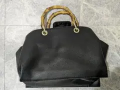 黒いレザーバンブートートバッグ