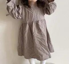 AOSTA ワンピース グレージュ チェック リボン Lsize