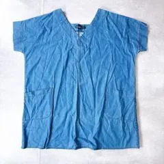 ZARA BASIC Vネック デニムチュニック 半袖 ポケット付 Lサイズ