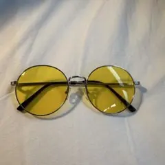 イエローラウンドレンズメタルサングラス