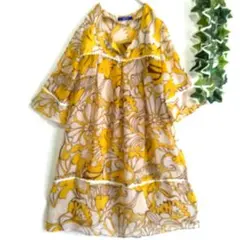 8-33　AfterAll　アフターオール　レディース　チュニック　黄色　総柄