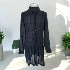 【美品】Theory 黒　長袖　シャツワンピース シルク91% 透け感　2サイズ